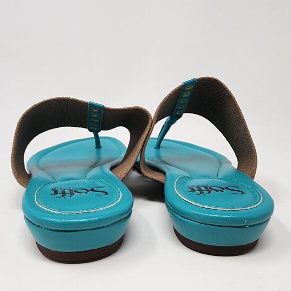 Sofft Sandals Women 7M Ameda Turquoise and Gold Thong Leather Textile Flat - Picture 4 of 9
